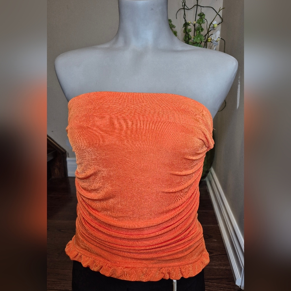 SHEIN Vibrant Orange Strapless Top